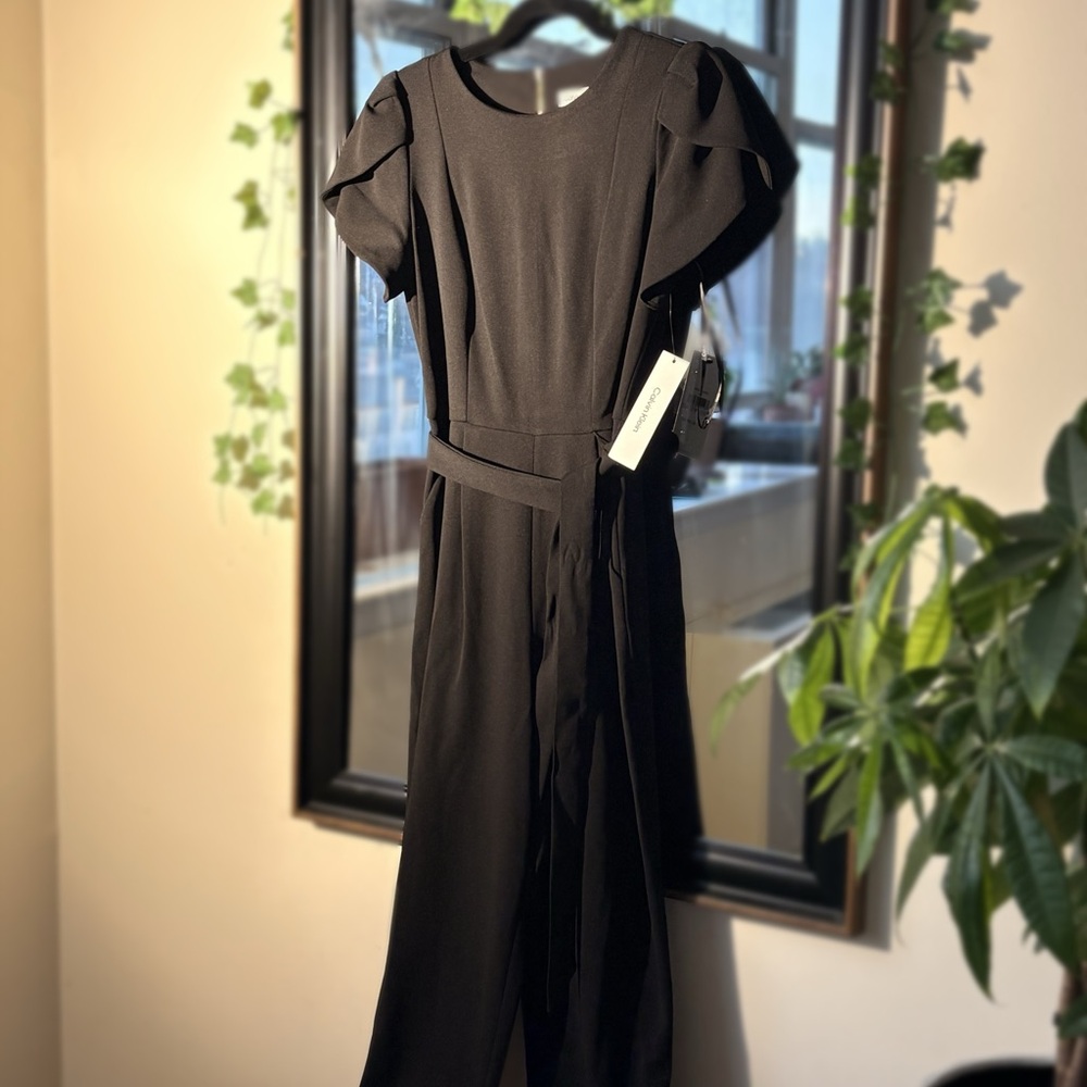 Calvin Klein Black Puff-Sleeve Wide-Leg Jumpsuit